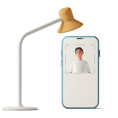 3D art of a person inside a phone under a lamp