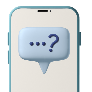 3D art of a speech bubble asking a question inside a phone