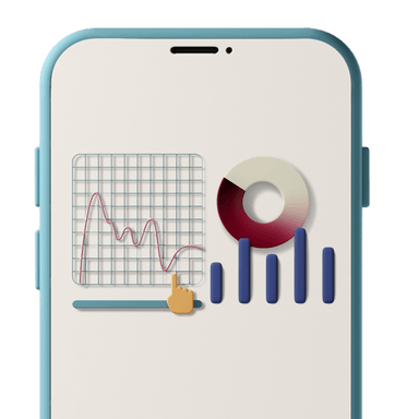 3D art of a lot of different graphs inside a phone